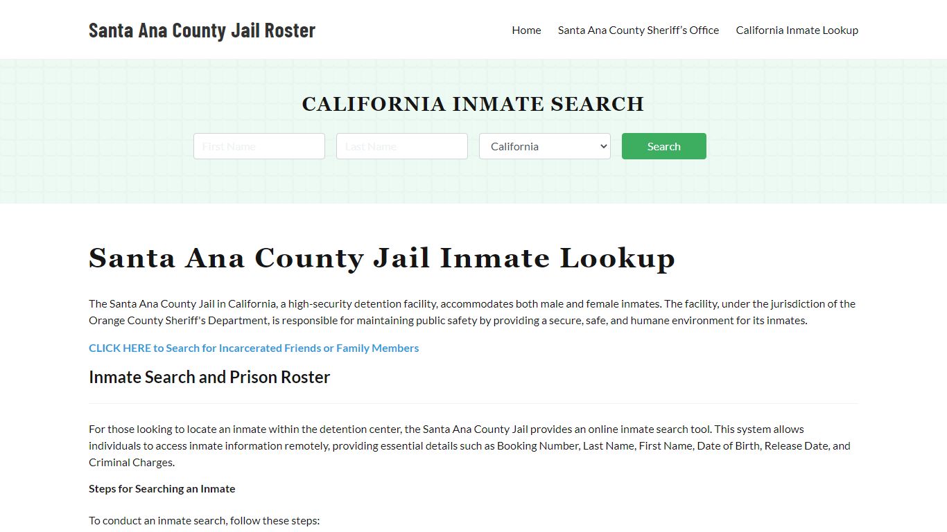 Santa Ana County Jail Roster Lookup, CA, Inmate Search